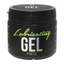 Studio product shot of a black 500 ml / 17 fl oz tub of Cobeco Lubricating Gel Fists against a white background, featuring green script lettering for "Lubricating" above bold white text for "GEL" and green text for "FISTS".