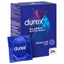 The front of a blue Durex Extra Safe condom box. It features a circular graphic of purple and blue light bokeh at the top. Text indicates "Regular Fit" and contains 24 condoms.