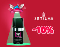 Sensuva product with a discount offer on a red background