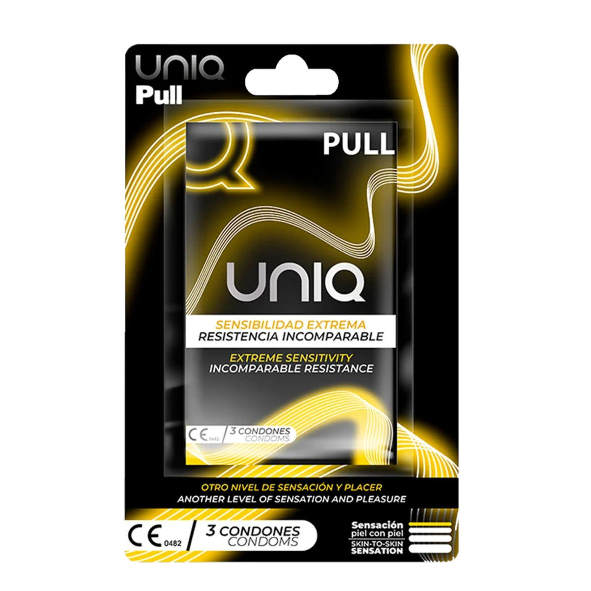 UNIQ Pull condoms packaging front, 3 condoms box, extreme sensitivity design Main image
