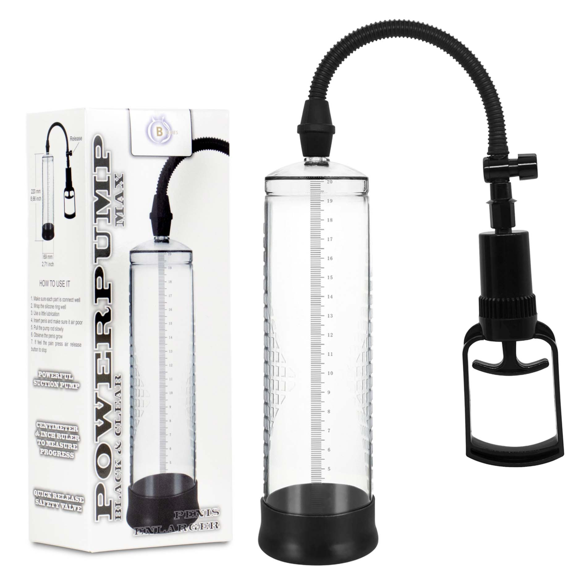B-Series Power Pump Max Black & Clear Penis Enlarger Secondary image