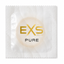 Close-up front view of a single semi-translucent white EXS Pure condom foil wrapper featuring gold lettering for the EXS logo and the word "PURE" written below.