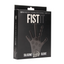 Front of the black product packaging for the Fist It Silicone Glove 6 Simulation Features.