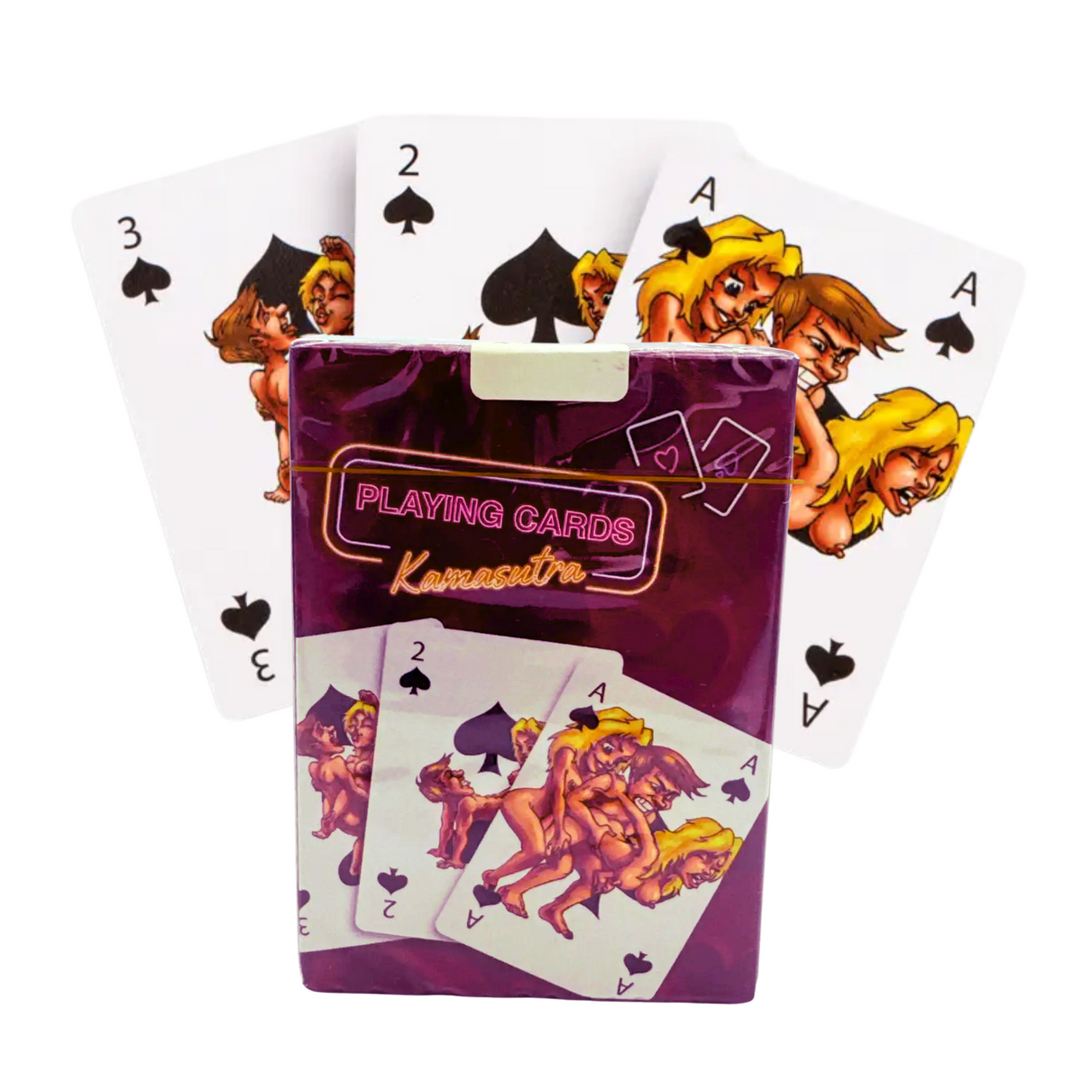 Playing cards with colorful Kamasutra designs on a white background Main image