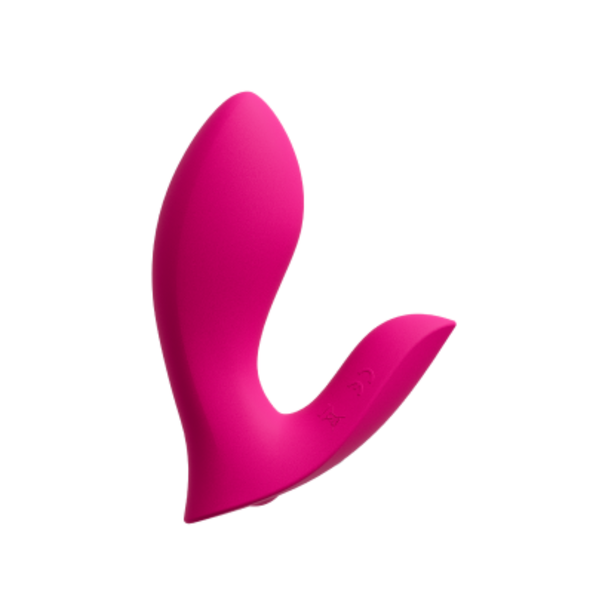 Isolated product view of the pink Lovense Flexer vibrator, showcasing its ergonomic L-shaped curve for dual stimulation.