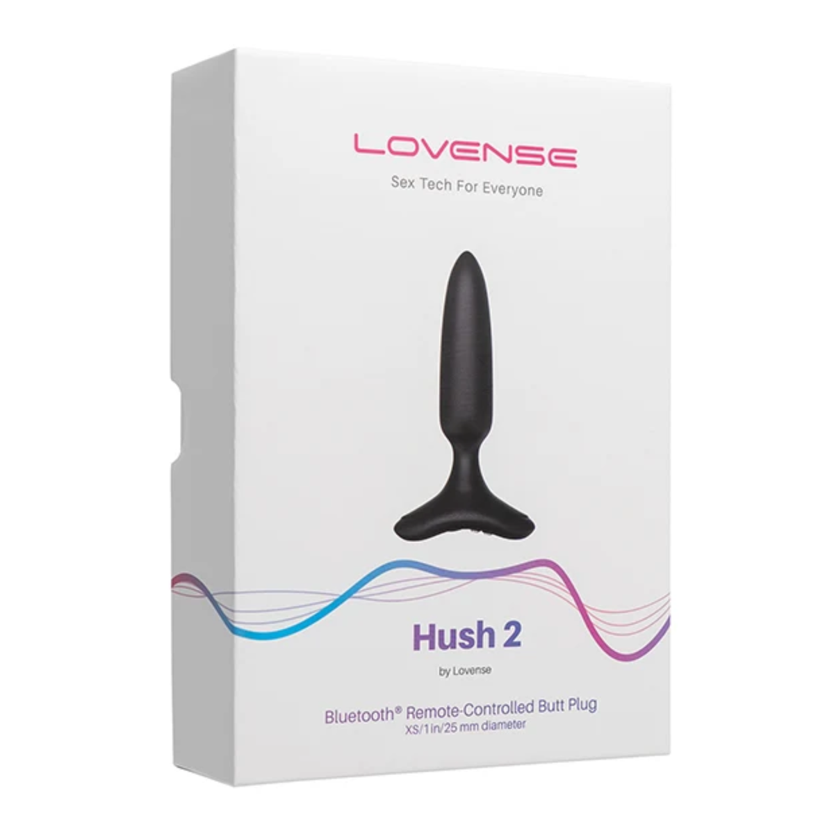 Retail box packaging view for the Lovense Hush 2 Bluetooth Remote-Controlled Butt Plug (Extra Small / 1 in / 25 mm diameter).