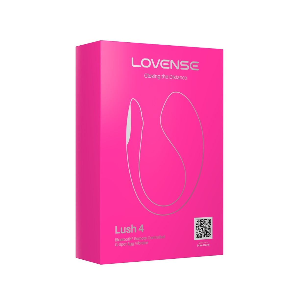 Front packaging view of the bright pink retail box for the Lovense Lush 4 Bluetooth Remote-Controlled G-Spot Egg Vibrator. Main image