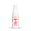 Front view of the 50 ml MyLove Woman Personal Libido Med Spray bottle standing centered against a plain white backdrop. The label features a gold woman graphic in a corset with bold pink typography.