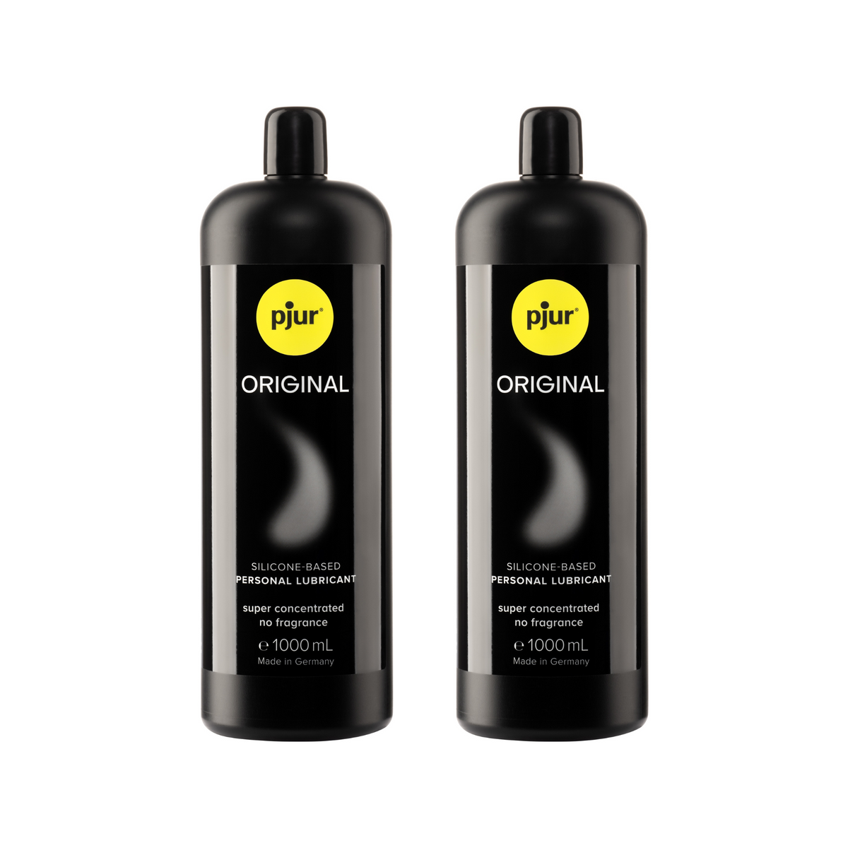 Two large black bottles of Pjur Original lubricant are displayed on a white background.