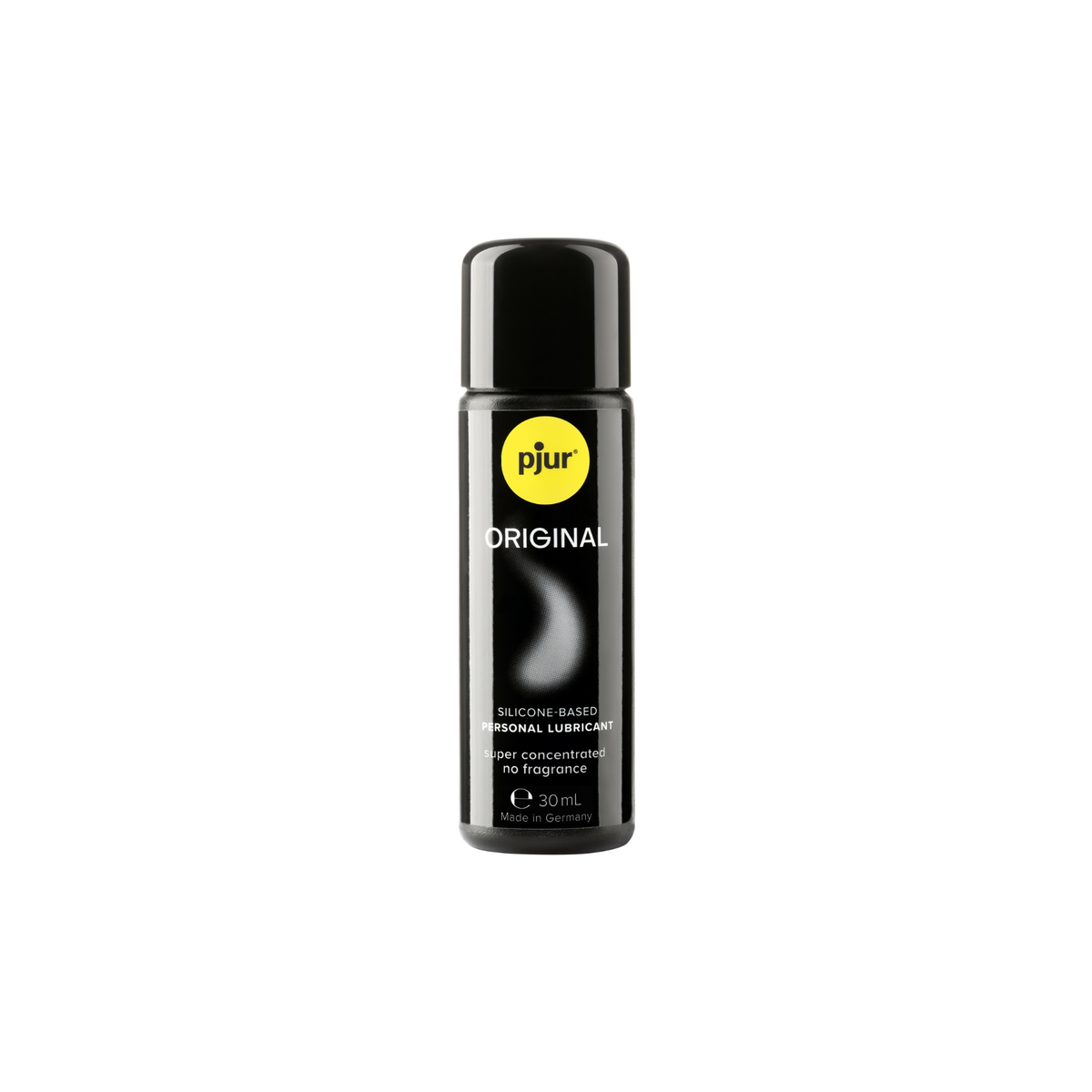 A black bottle of Pjur Original 30ml lubricant is centered on a white background.