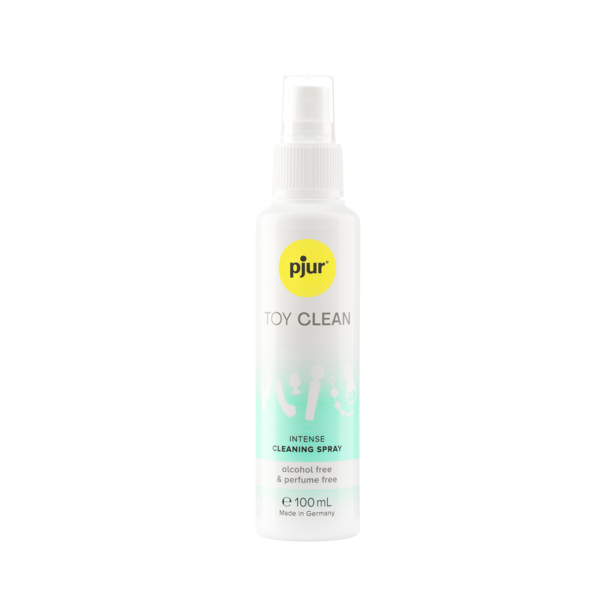 A white spray bottle of Pjur Toy Clean is shown against a white background. Main image