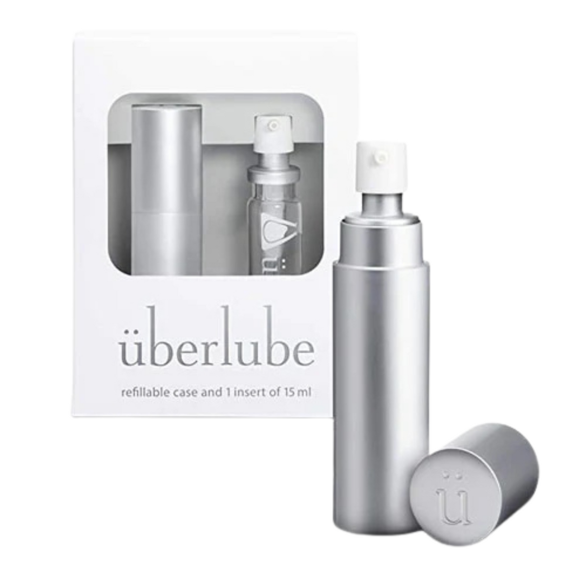 überlube Silver Refillable case & 1 insert 15ml shop at worldcondoms