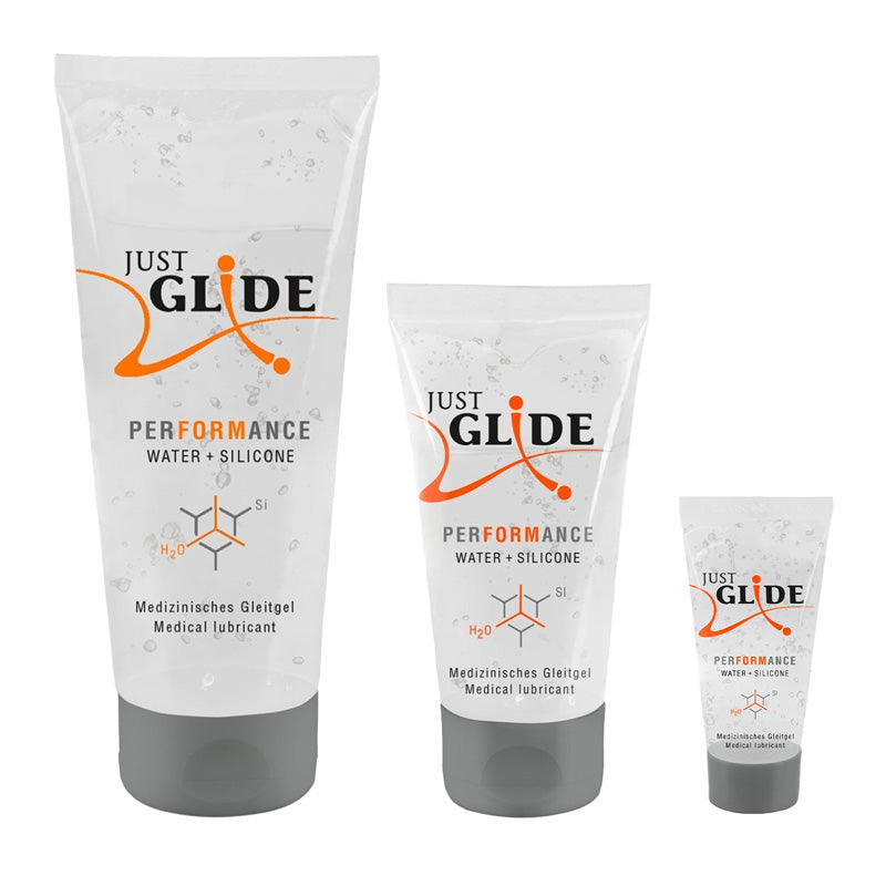 Just Glide Performance 200ml Tube, 50ml Tube, 20 ml Tube from front Main image