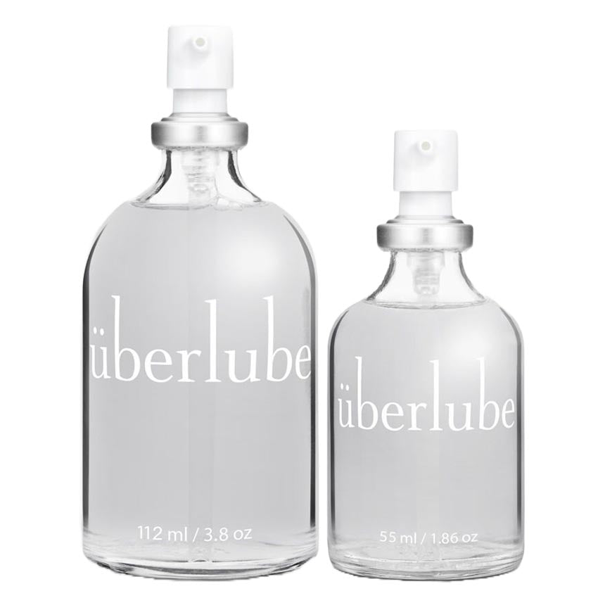 uberlube luxury silicone lubricant 112ml and 55ml glass bottles Main image